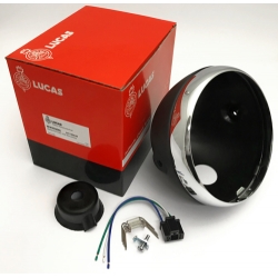 Farol Lucas 7" Original Preto c/Aro Cromado c/Furo Farol Lucas 7" Original Preto c/Aro Cromado c/Furo